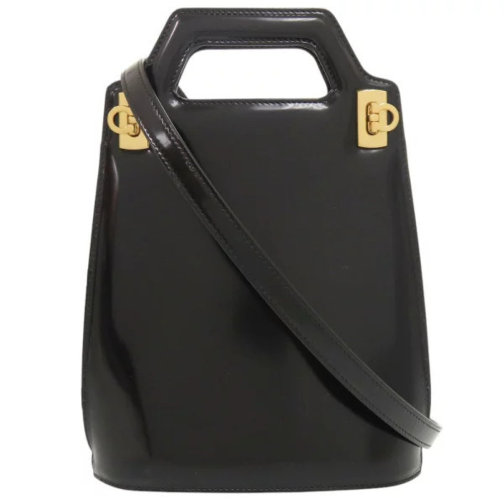 Salvatore Ferragamo Wanda Gancini Calf Leather Black Handbag